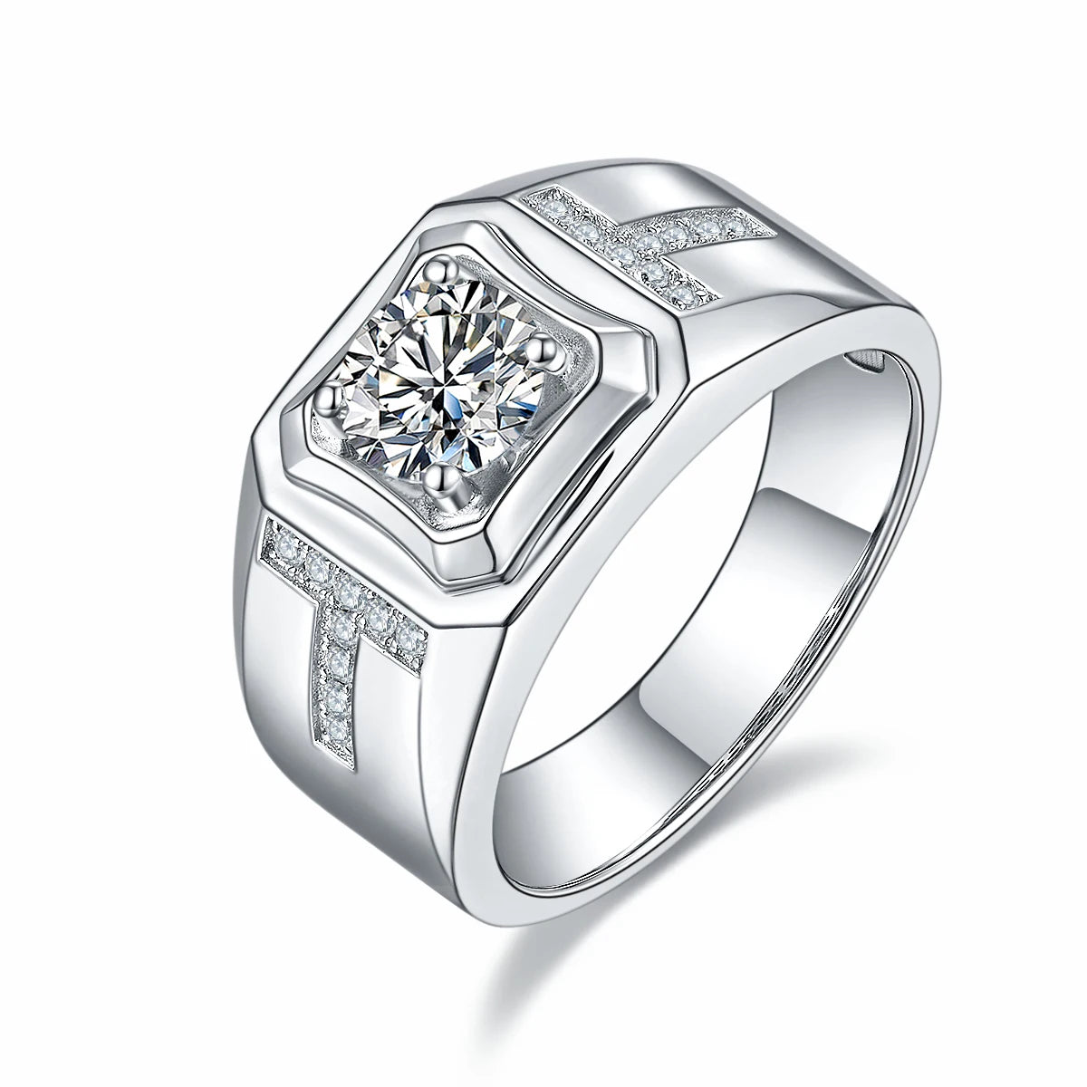 Moissanite 925 Sterling Silver Real Diamond Ring for Men 1 Carat Moissanite 14kt Gold Plated Ring
