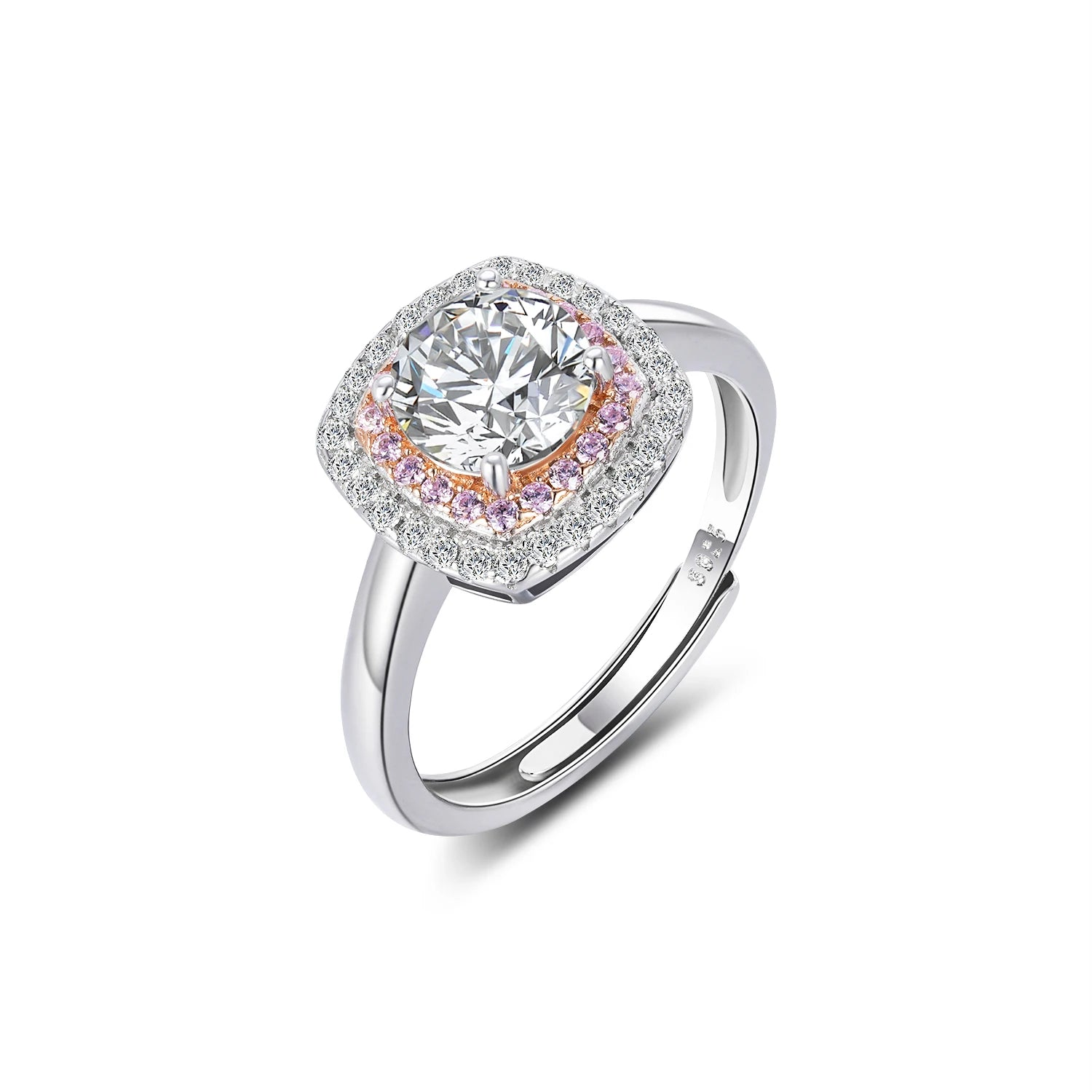 Customizable Women's Engagement Ring 925 Sterling Silver White Gold Plating Adjustable Wedding Jewelry for Parties Moissanite