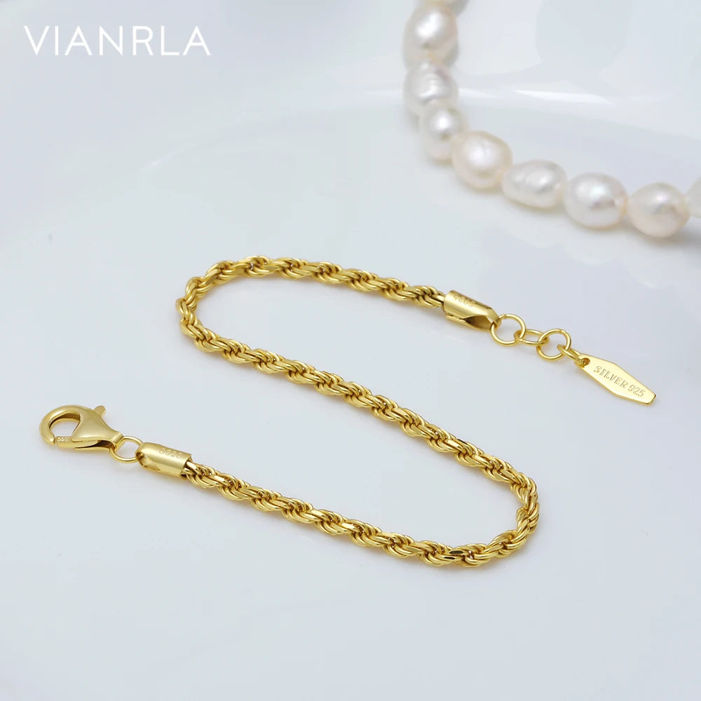 VIANRLA Handmade 925 Sterling Silver 18k Gold Plated  Twist Rope Minimalist Bracelet
