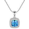 Daidan Necklace Gold Plated Zircon Elegant Women Blue Stone Square Pendant Sterling Silver Necklace