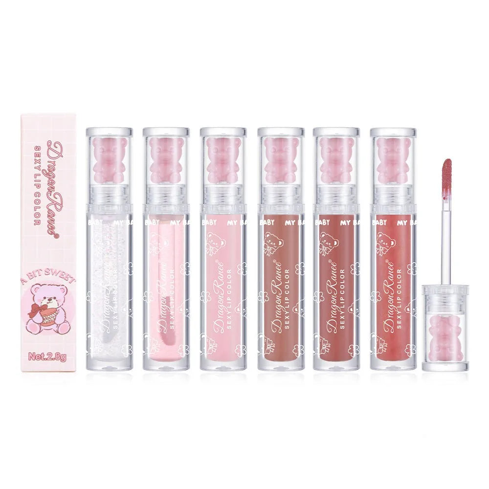 Dragon Ranee 6 Color Bear Ice-permeable Lip Gloss Fine Flash Pearlescent Moisturizing Lip Glaze Oil Base Transparent Lip Gloss