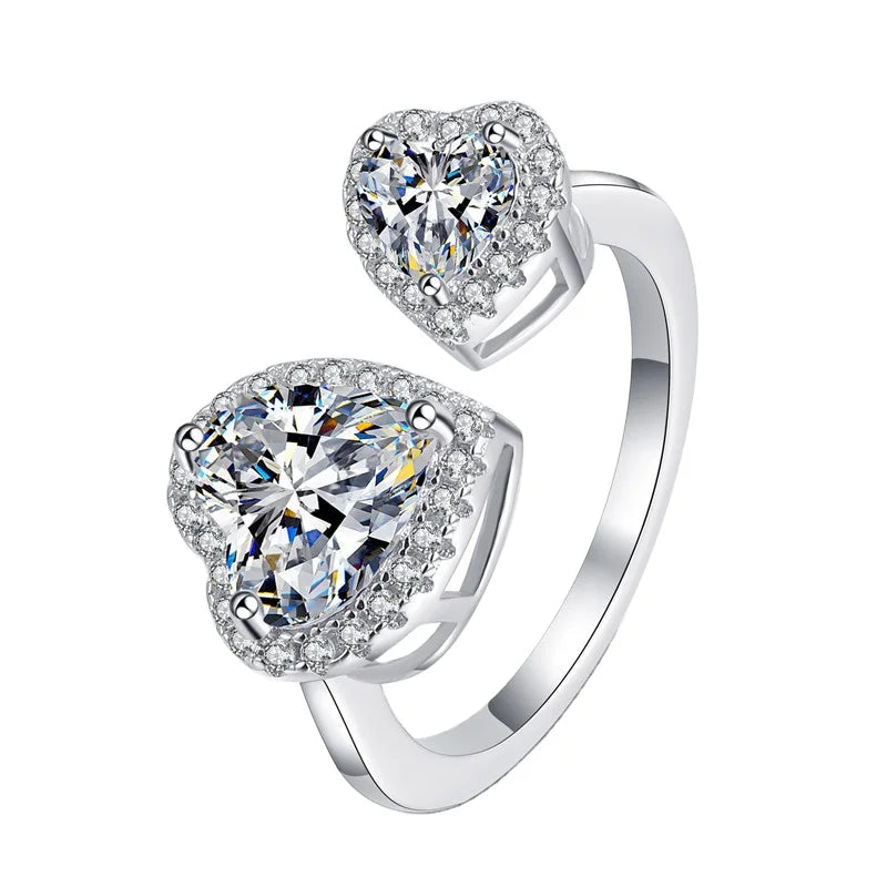 2.5Carat 925 Sterling Silver Moissanite Rings Adjustable Size Vvs1 D Color Heart Shape Moissanite Diamond Engagement Ring