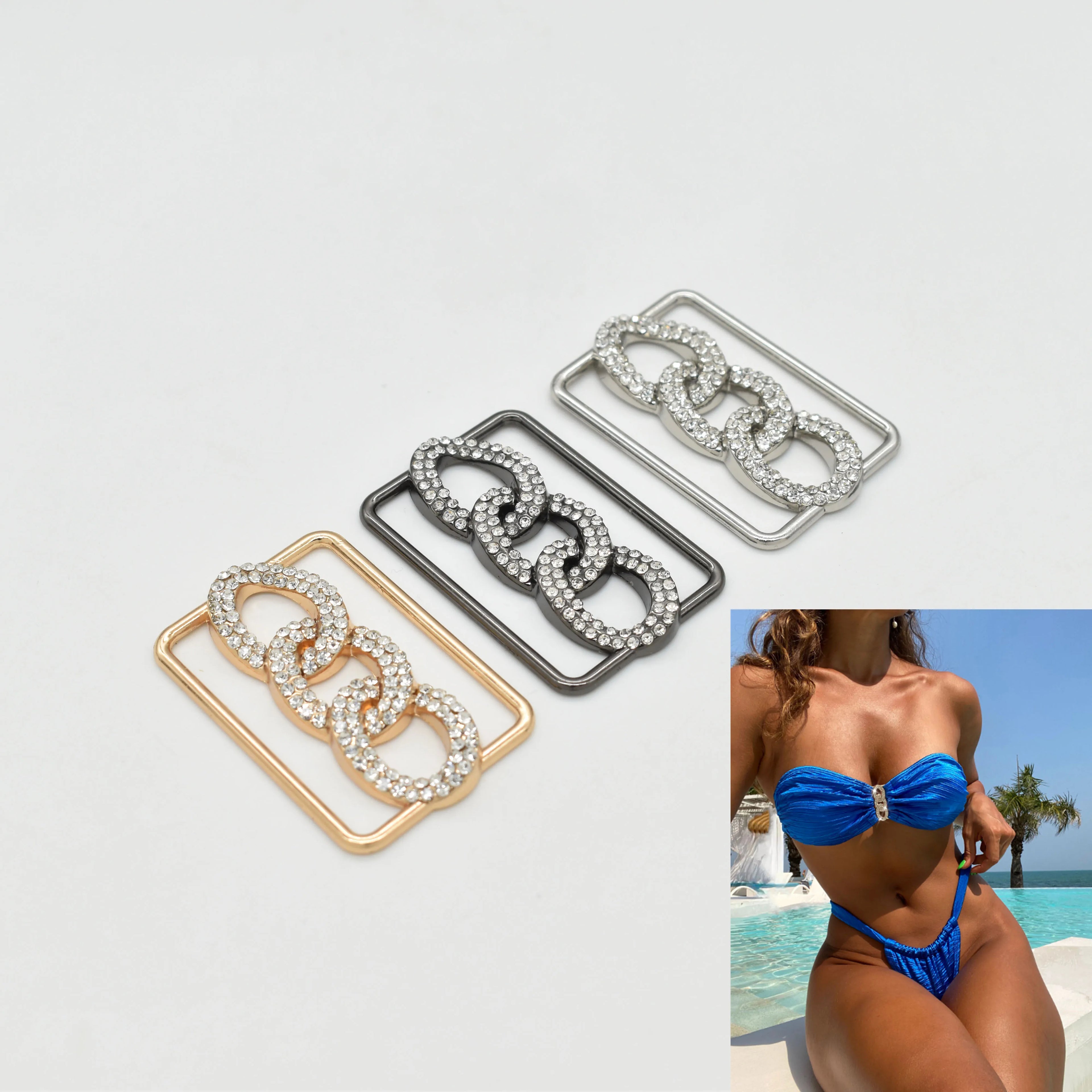 Gold Square Hardware Bikini Black Connector for Swimwear Accessories Branding Waterproof Gold Metal Accessories for Bikinis