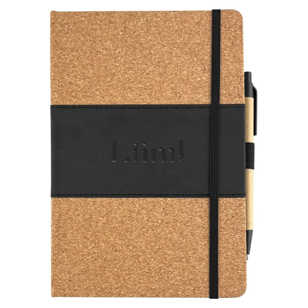 Promotional A5 Stylish Natural Cork Hard Cover Notebook with Smooth Black PU NB020 Promotional A5 Dickens Notebook With Pen