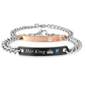 Trendy Cubic Zirconia Stone Bracelet His Queen Her King Stainless Steel Couple Bracelet Set for Women Men