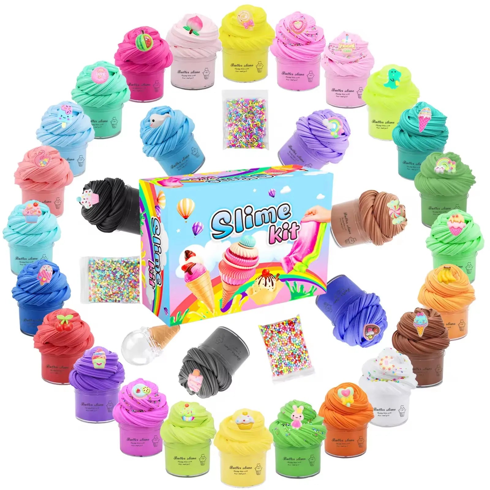 30 Pack 30ml Stress Relief Toys Non-toxic Non-Sticky Soft Cotton Candy Cloud Ice Cream DIY Making Butter Slime Kit