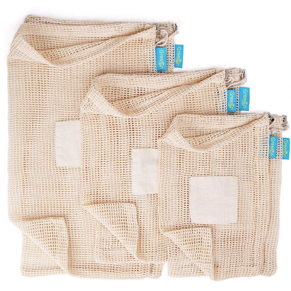 Eco-Friendly Reusable Cotton Bag Organic Cotton Mesh Produce and Fruit Shopping Net Green and Practical