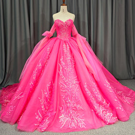 Women'S Off Shoulder Quinceanera Dresses Lace Appliques Tulle Ball Gowns Dress for Sweet 15 16 6646