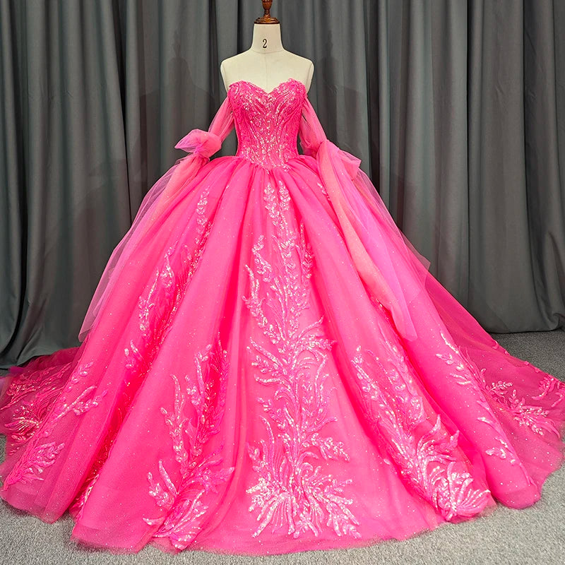 Women'S Off Shoulder Quinceanera Dresses Lace Appliques Tulle Ball Gowns Dress for Sweet 15 16 6646
