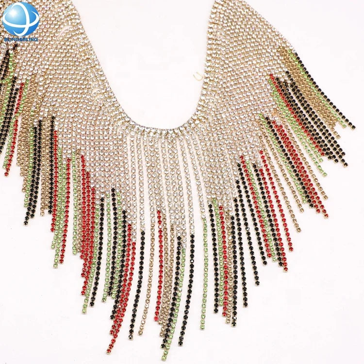 Hand Sew Colorful Rhinestone Chain Fringe Tassel Trimming for Clothes Decorator Crystal Cup Chain