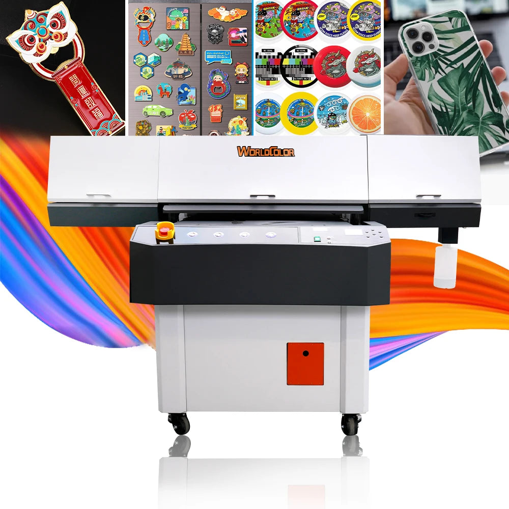 Worldcolor Easy Operate 9060 UV Flatbed Printer Use 3 Heads Eps I3200-U1 Inkjet Printer With Camera Scanning