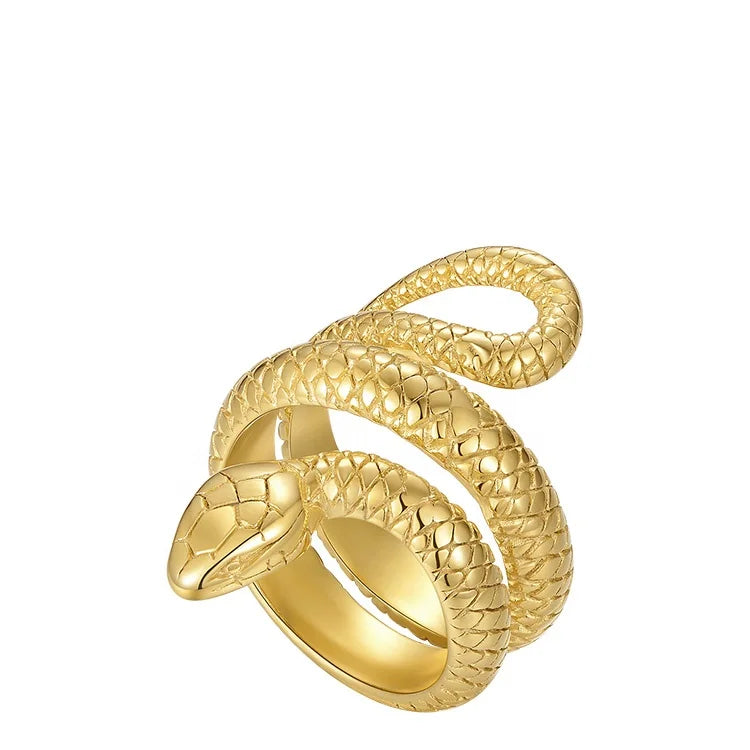 High Quality 18K Gold Plated Stainless Steel Jewelry Snake Winding Shape Hip Hop Rings  R204085