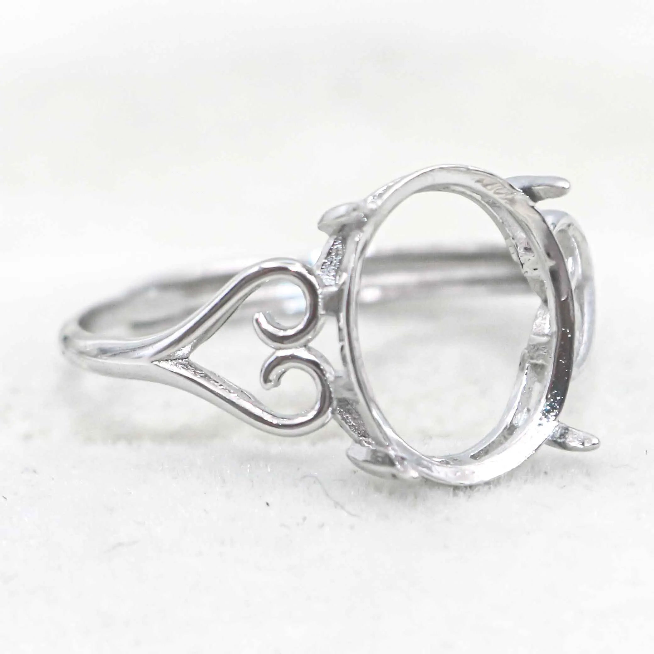 Sterling Silver 11*13mm Semi Mount Ring Empty Frame Blank Support Setting S925 Base Holder Without Center Stone for DIY Inlay