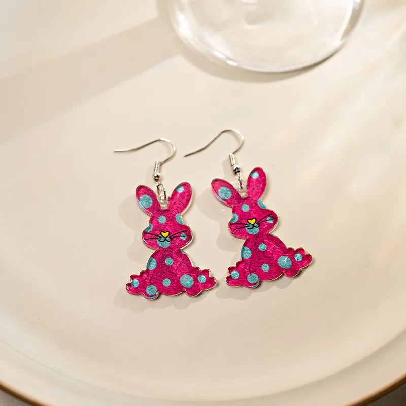 Easter Cartoon Cute Acrylic Bunny Easter Egg Carrot Bunny Easter Earrings for Women Girls Gift
