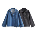 ZATRHMBM Women's 2024 New Fashion Casual Denim Shirt Retro Lapel Long Sleeve Top