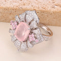 ZL0089 Fine Jewelry Manufacturer Eco-Friendly Strength 925 Sterling Silver Adjustable Boho Silver Rose Quartz Ring