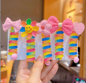 Bow Knot Colorful Telephone Wire Hair Ties Women Girls Elastic Hair Bands Spiral Coil Rubber Bands Ponytails Hair Accessories