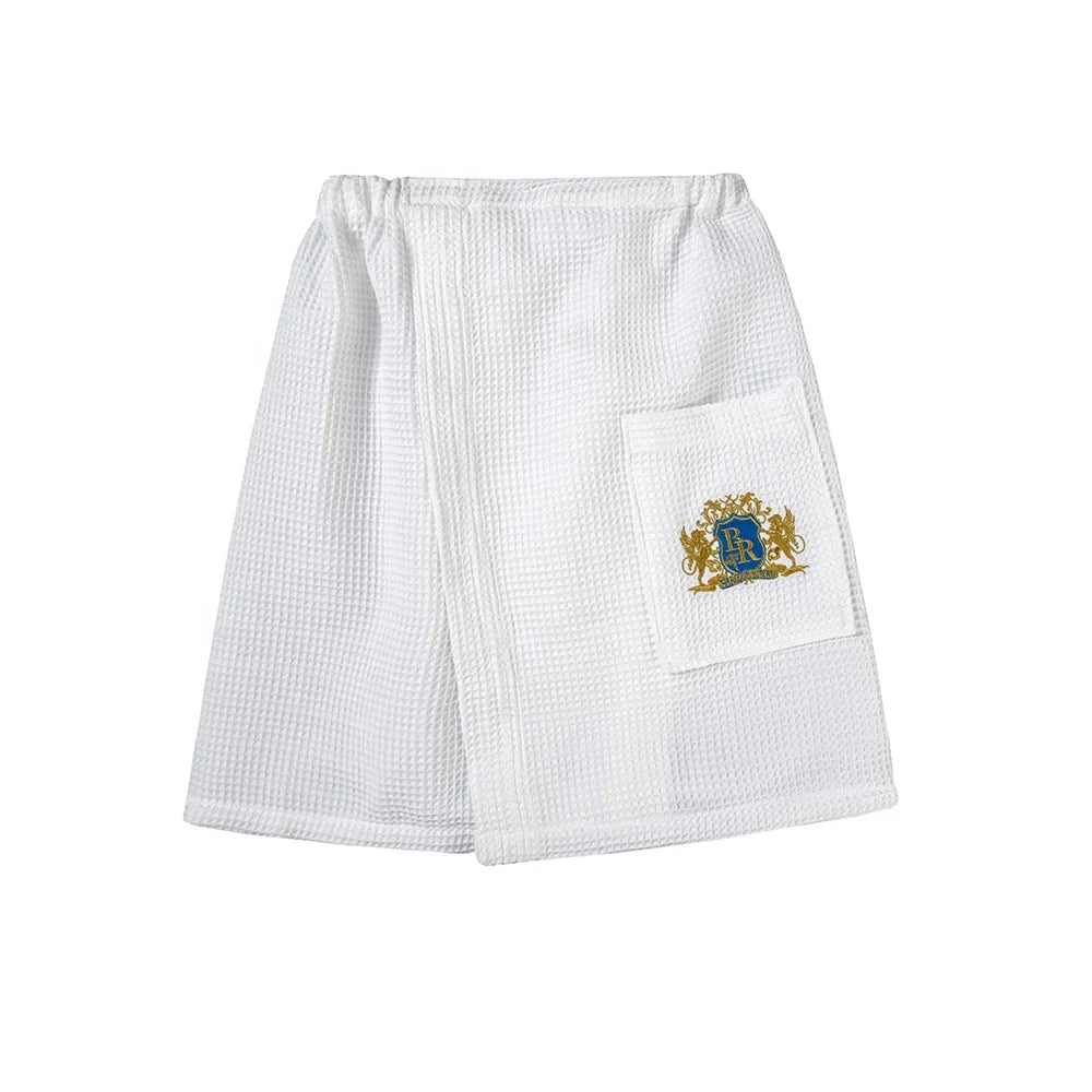 Luxury Knitted Cotton Waffle Weave Bath Wrap for Men-Soft & Quick-Dry Sauna Spa Use