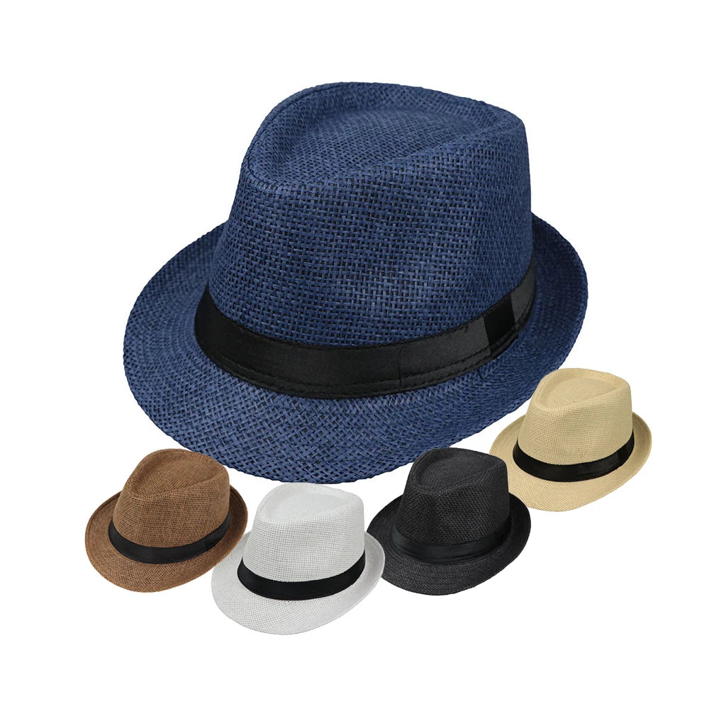 Paper Straw Fedora Hat Straw Jazz Hat Summer Beach Hat Logo Custom Printing on Ribbon for Promotion Traveling Party