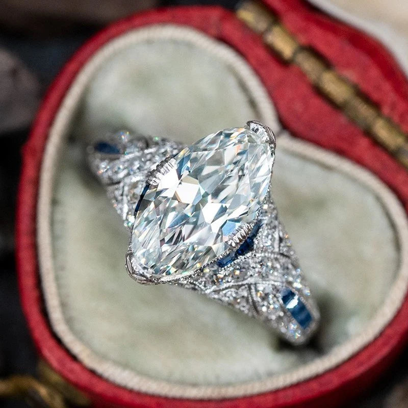 CAOSHI Luxury Big Marquise Cut Cubic Zirconia Eternity Jewelry Women Wholesale Engagement Wedding Silver Plated Crystal Rings