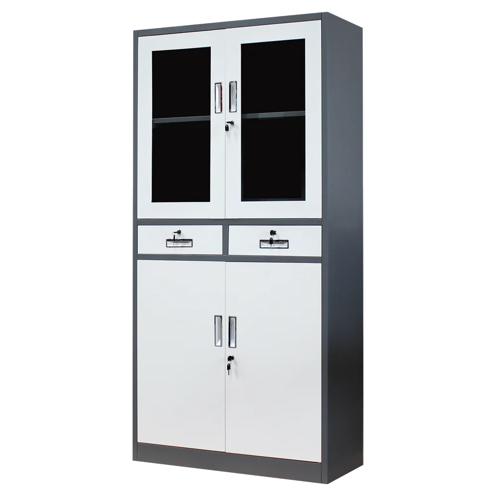 Assemble Metal Cupboard Glass Door Filing Cabinet Steel Document Storage Cabinet with 2 Drawer