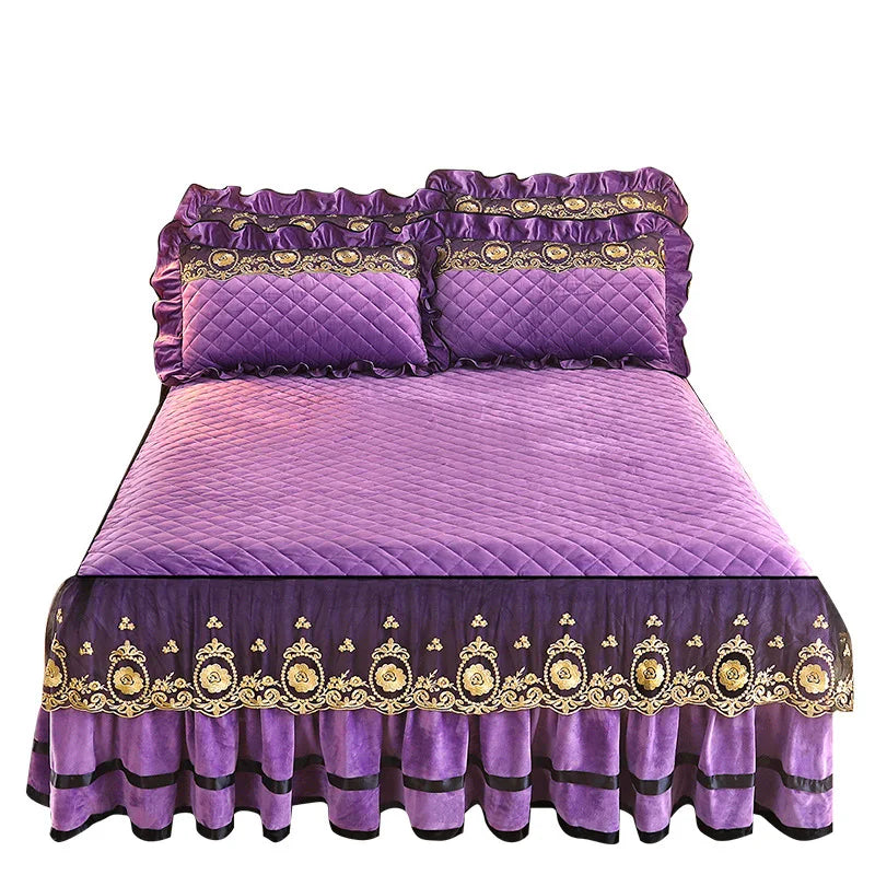 K1230 Cotton Blend Bed Sheet Cover Wedding Housewarming Graceful Bedspread Lace Fitted Sheet Cotton Bed Cover Skirt