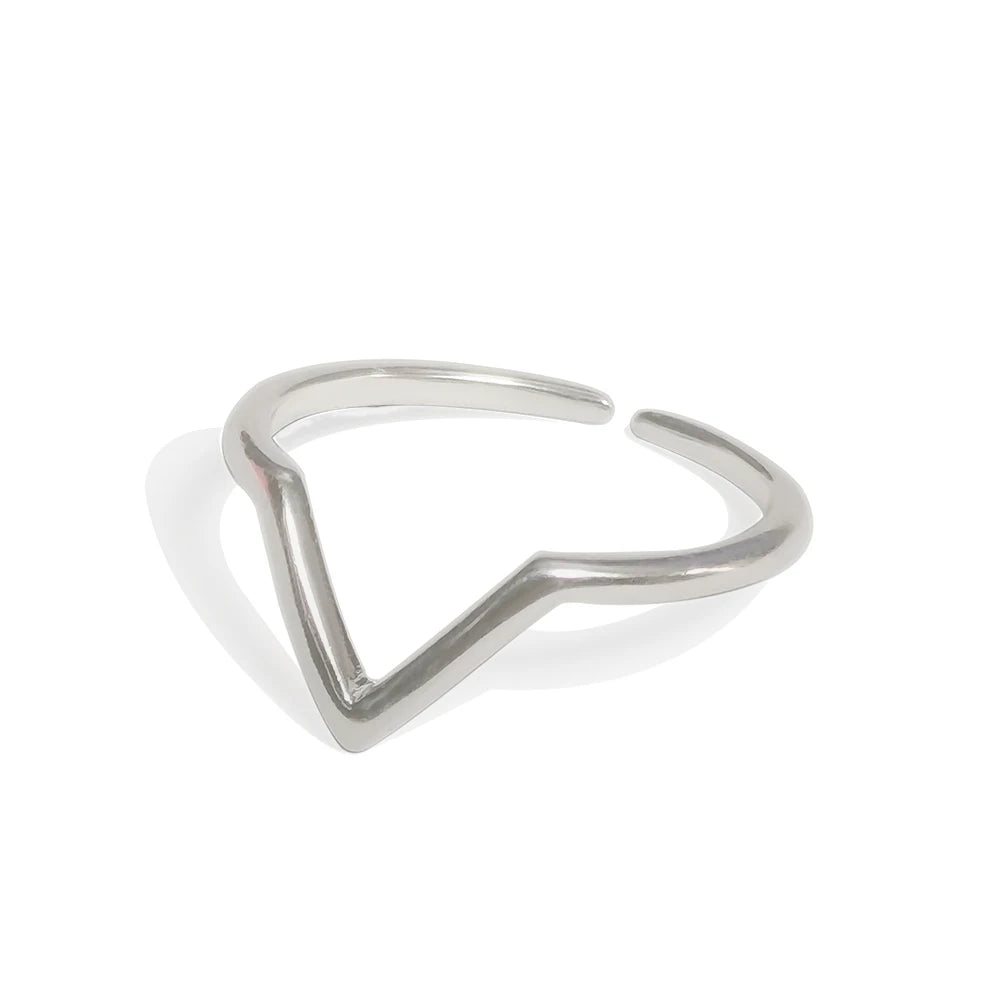 Womens Everyday Silver Jewelry V Shape Stackable Open Finger Ring Minimalist Style Ring