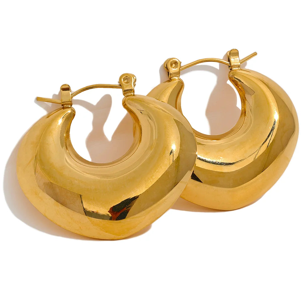 JINYOU 1880 Rust Proof Stainless Steel Geometric Chunky Unusual Hoop Earrings for Women Gold Color PVD Texture Charm Jewelry