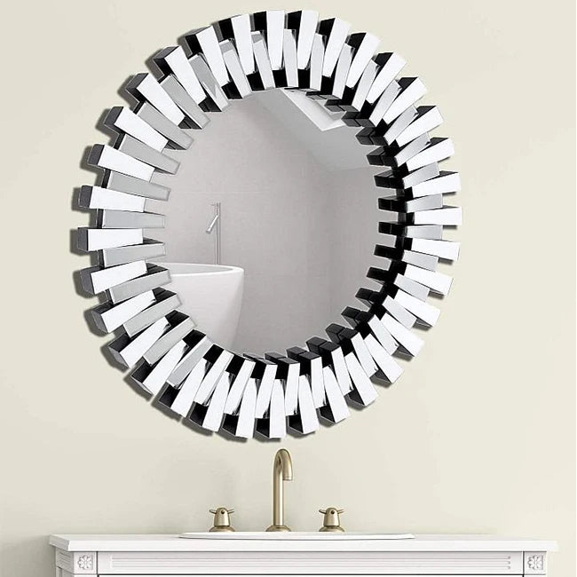 90CM Elegant Design Round Glass Wall Mirrors Decorative Large Silver Wall Mirror for Living Room