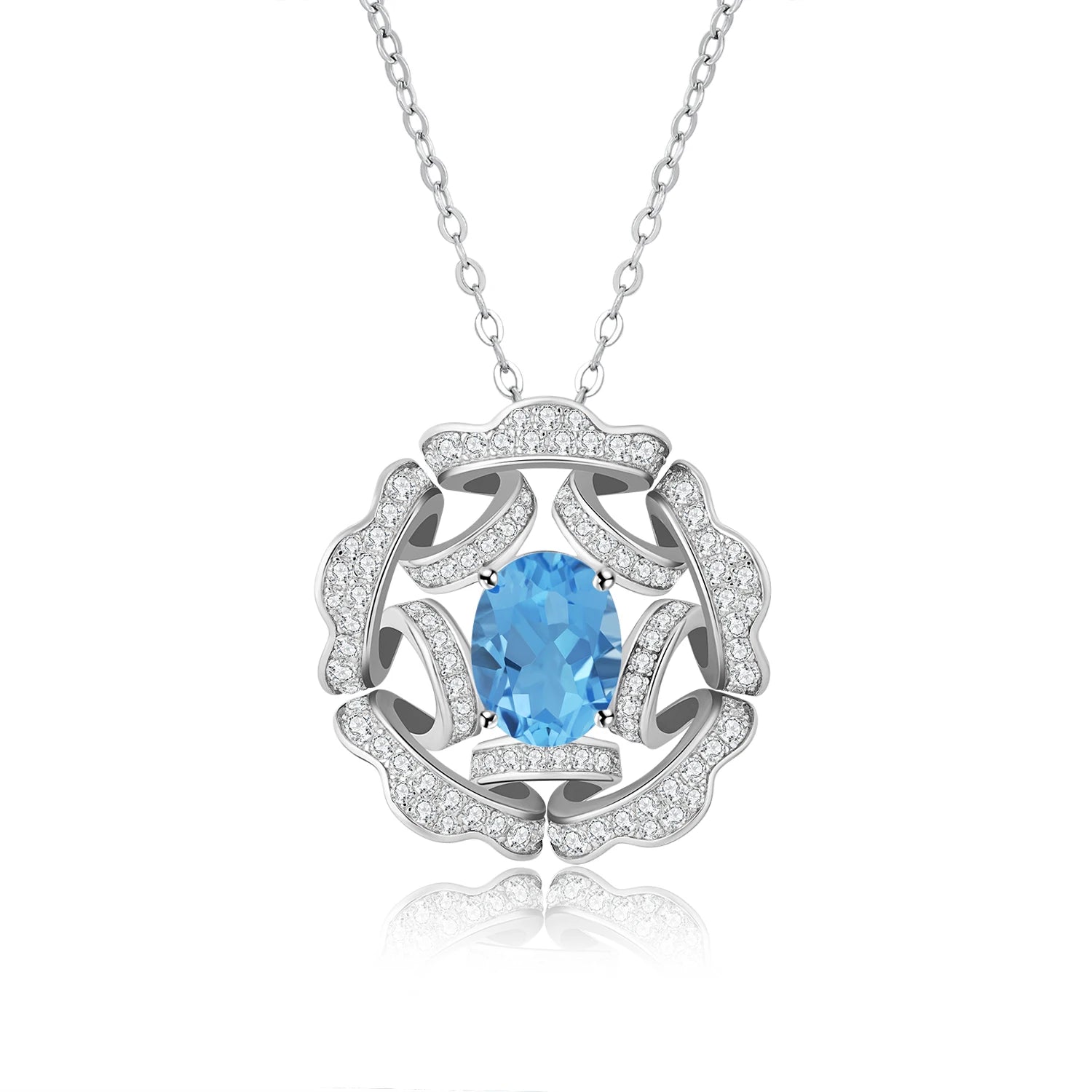YBO Luxury 18K Gold Plated S925 Necklace Women Geometric Blue Topaz Gemstone Pendant Trendy Jewelry for Wedding Parties Hot Sale
