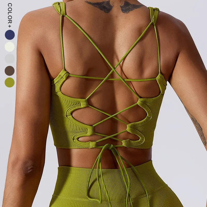 Seamless Sport Underwear Women's Cross Strap Back Yoga Bra Gym Push High Bra Pilates Running Quick Dry Top Tight Fitness Clothes