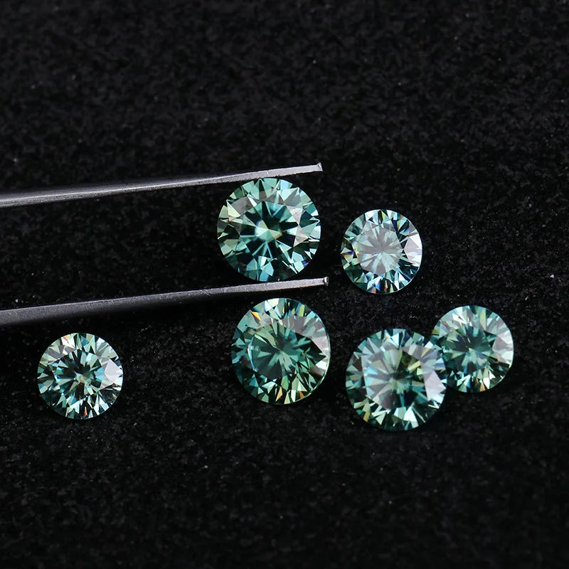Blue-Green Round DIY Moissanite Stone Loose Bare Gem