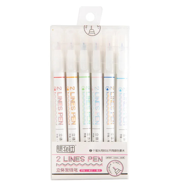 Creative Two-line Hand Account Gel Pen Art Drawing Color Pen Student Marker Pens