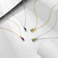 925 Sterling Silver square Rectangular Amethyst Olive Pendant Star Zircon Gold Plated Necklaces for Women