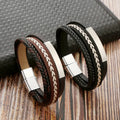 Bracelet En Acier Gothic Multilayer Braided Embroider Leather Stainless Steel Magnetic Clasp Men Bracelet