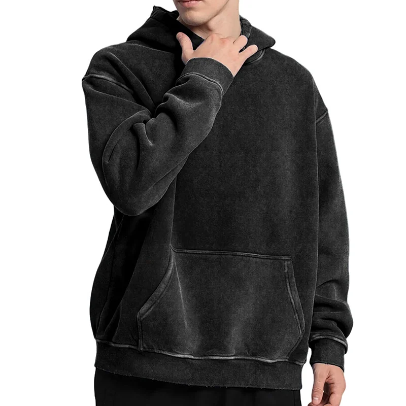 Custom Logo Heavyweight Acid Wash Distressed Pullover Sweatshirt Hoodie Vintage Wash Style for Winter Jogging Factory High