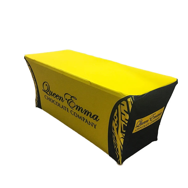 Custom Full Color Graphic Table Cover 6ft Stretch Polyester Anti Wrinkle Promotional