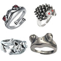 SC Trendy Opening Adjustable Animal Rings Jewelry Women Retro Antique Silver Lucky Cat Dinosaur Snake Frog Rings for Women Men