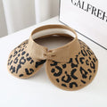 Hot Sale Women's UPF 50+ Wide Brim Bow Lightweight Foldable Roll up Leopard Straw Beach Sun Visor Hat