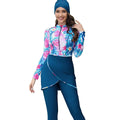 DL- M049 Muslim Women's Long Sleeve Three-Piece Floral Push-Up Pants Swimwear Set in Spandex/Nylon