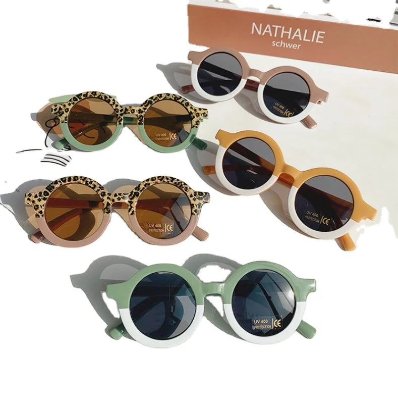 Color-Match Leopard Print Sunglasses for Boys and Girls Trendy Anti-Ultraviolet Kids Shades with Plastic Frame