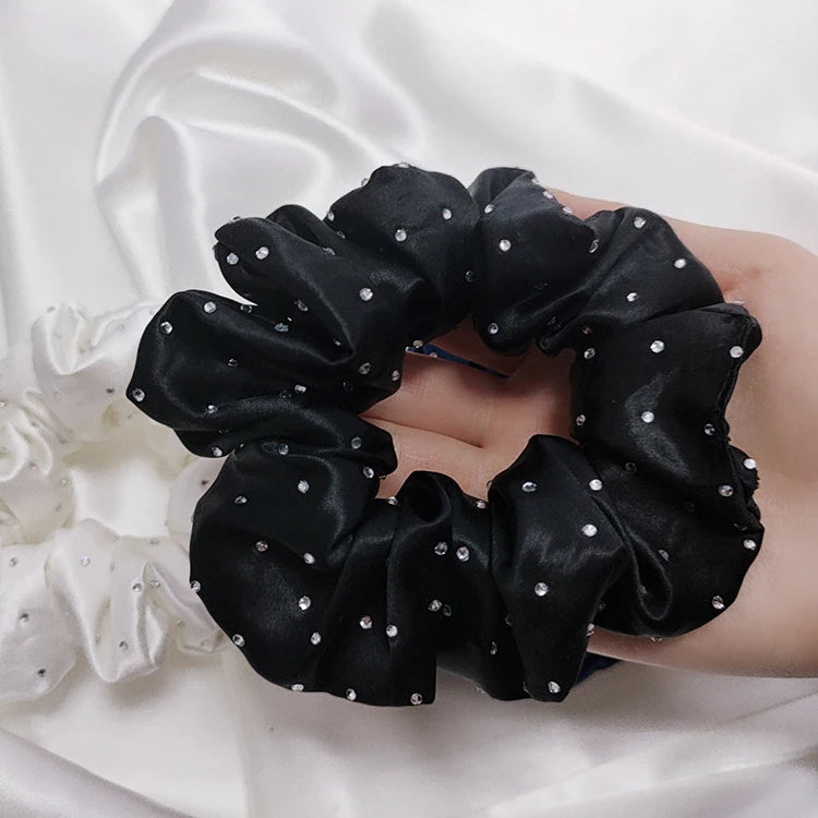 New Arrival 100% Silk Grade 6A Hair Ring 22-momme Mulberry Silk Hair Scrunchies With Crystal Cloth Decoration