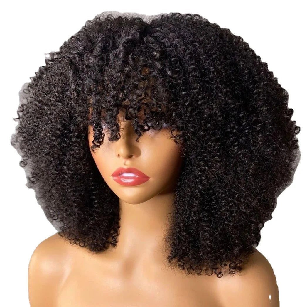 Afro-kinky Curlyl Machine Made Human Hair Wig for Black Women Virgin Natural Brazilian Human Hair Bob Factory Wholesale Cheap
