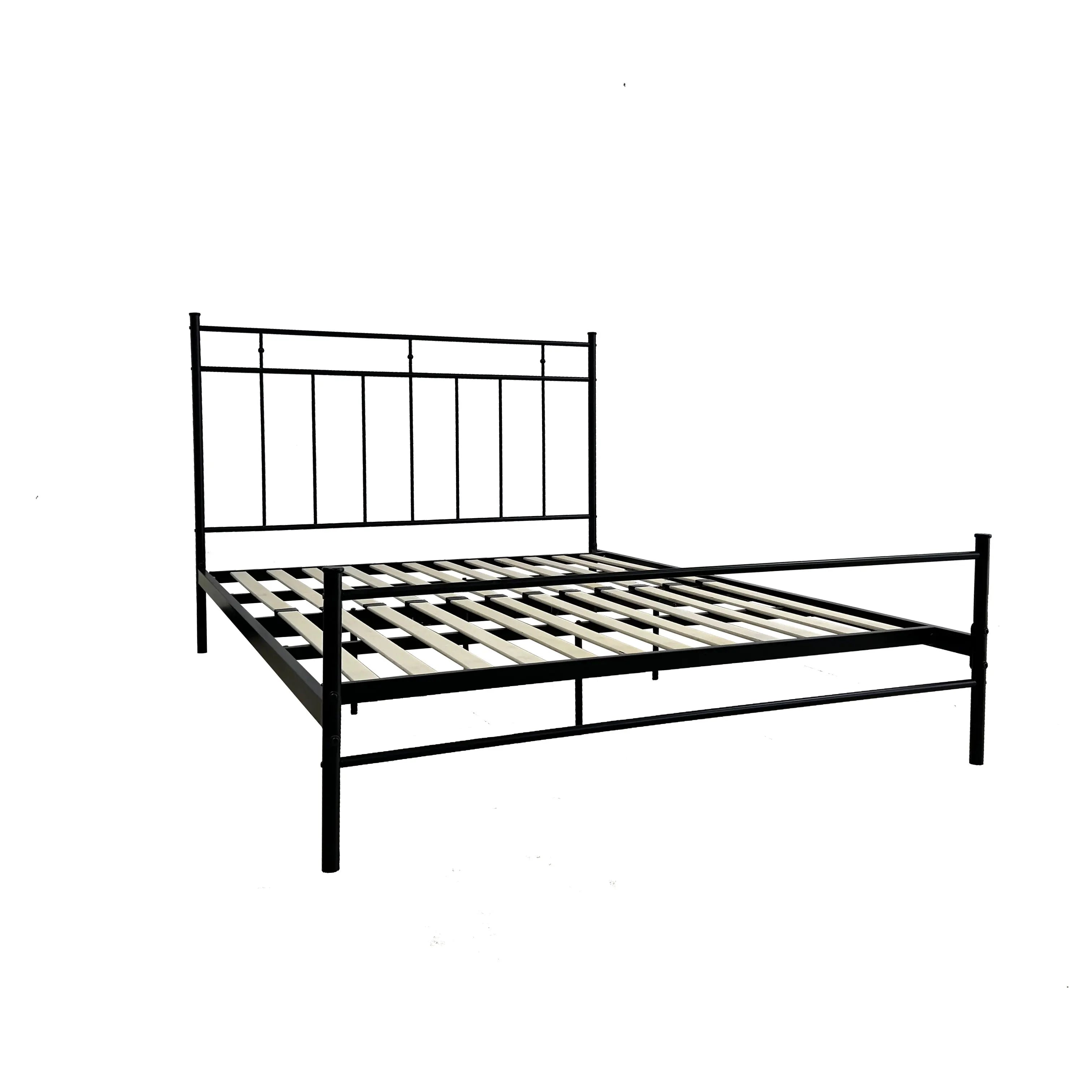 Italian Design Modern Bedroom Set Double King Size Metal Bed Frame with Storage Panel Wood Style Factory Direct Sales