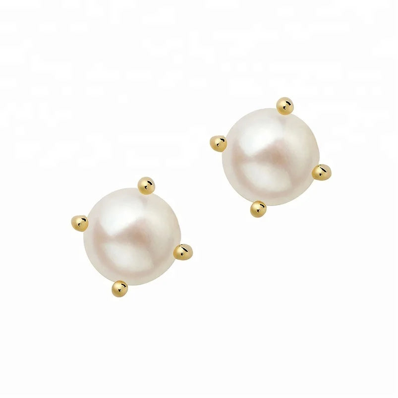 Gemnel 925 Silver Custom Design Wedding Small 18k Gold Large Freshwater Pearl Stud Earrings