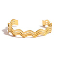 Waterproof 18k Gold Plated Stainless Steel Jewelry Three Layer Hollow Wave Opening Bangles for Women