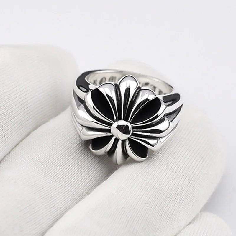 Flower Silver Style Mens Rings Brass Ring Men Vintage Trendy Ring