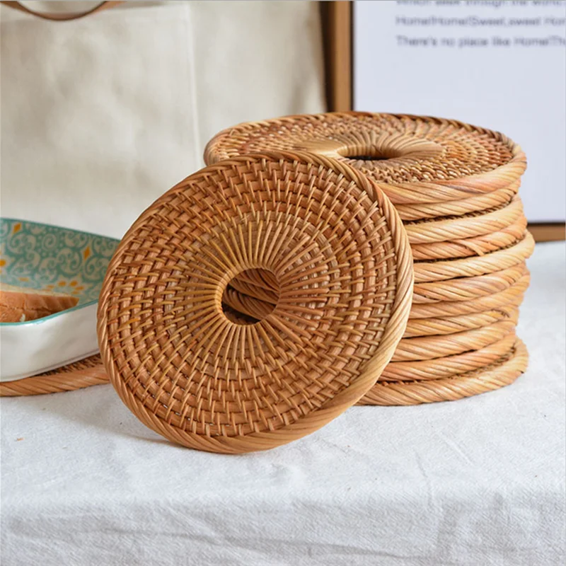 Solhui Rattan Braid Dinner Tea Cup Holder Home Decoration Crafts Heat Insulated Pad