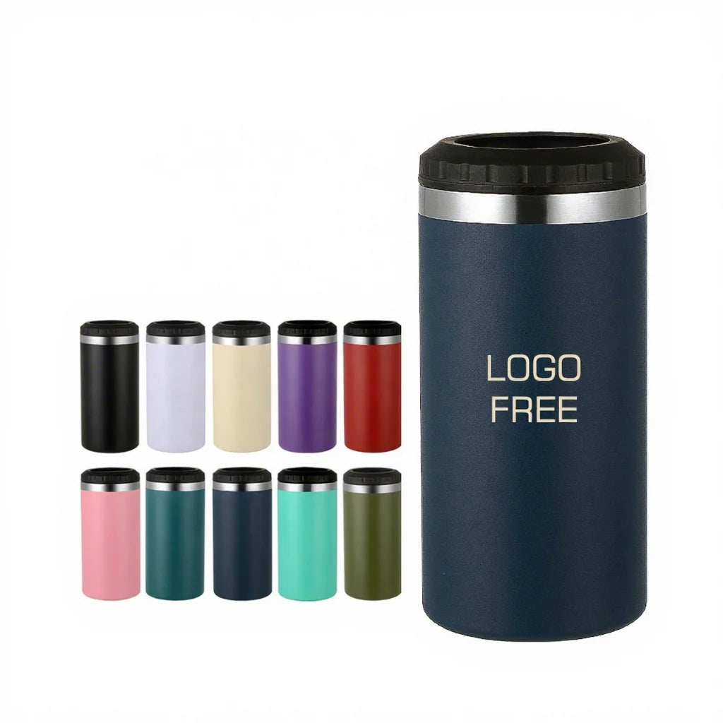 Custom Logo Slim Can Cooler 4-in 1 Double Walled Stainless Steel Insulated Beer Can Holder 16Oz Cans Bottles Metal Coffee Cups