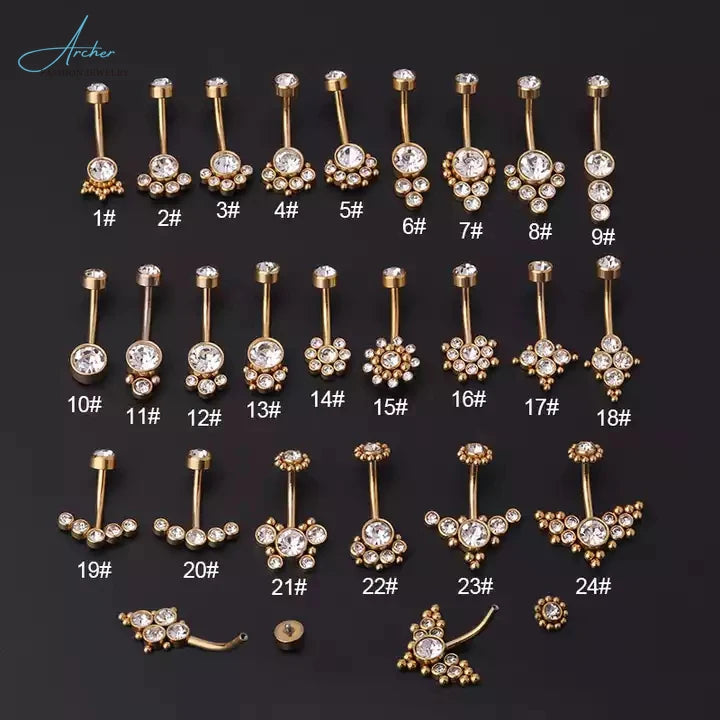 2023 New  Titanium Stainless Steel Navel Piercing Ring Women Statement Body Piercing Jewelry Rhinestone Belly Button Rings